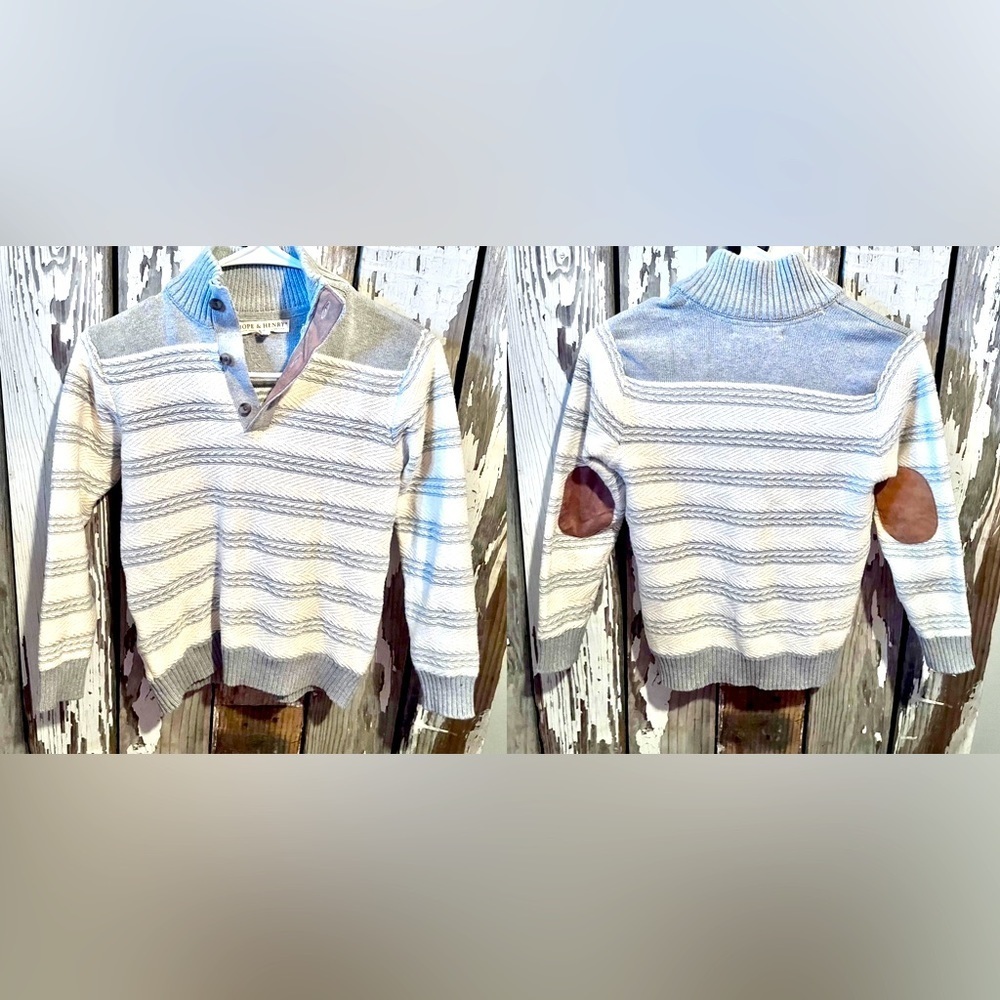 Hope & Henry sweater gray & white with Elbow Patches size medium boys
